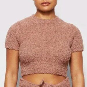 SKIMS I COZY KNIT CROPPED T-SHIRT | ROSE CLAY S/M